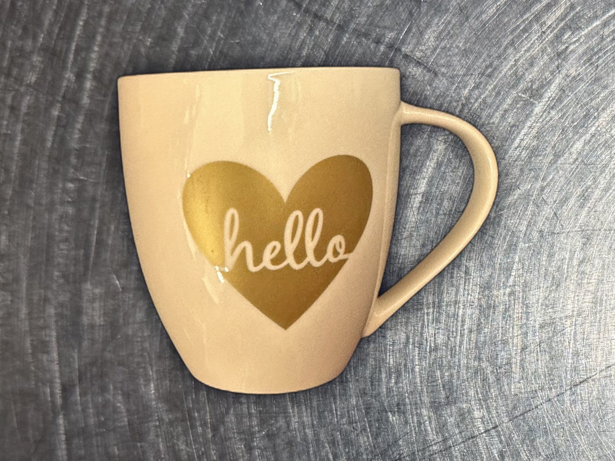 Home Basics Heart Design Hello Coffee Mug: 34 ppm lead by XRF