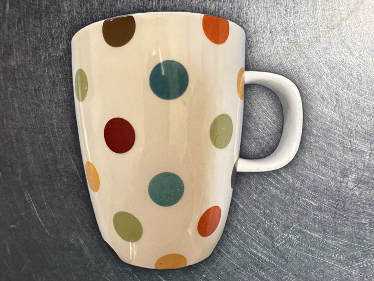 Pier 1 Confetti Polka Dots Tall Mug: 7,809 ppm lead by XRF