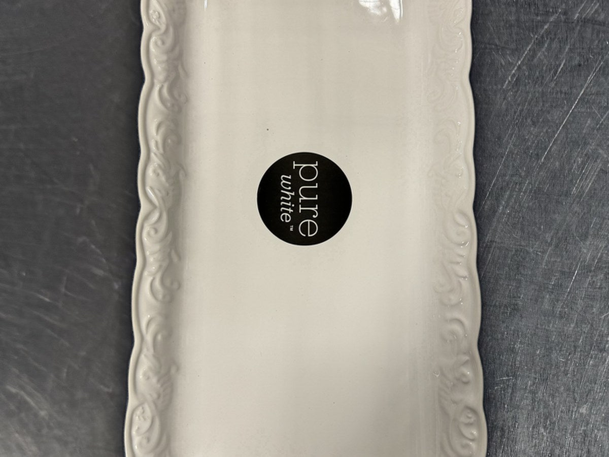 Pure White Embossed Design Serving Tray Dish: 14,034 ppm lead by XRF
