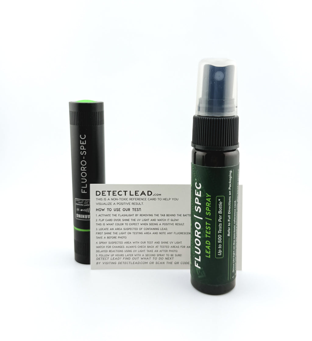 Fluoro-Spec spray bottle with UV flashlight and reference card